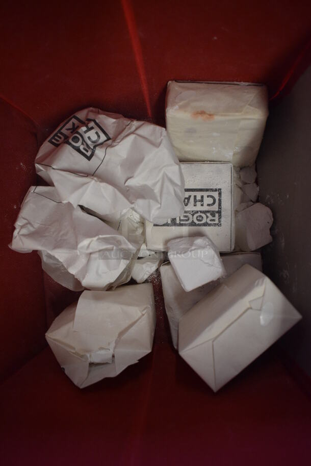 ALL ONE MONEY! Lot of White, 2 Red and Blue Bin Including Contents; Metal, Lightbulbs, Remote Shutter Release and Christmas Napkins - Image 8 of 11