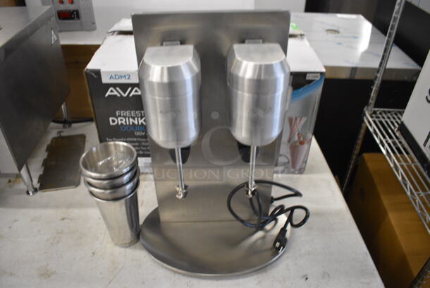 BRAND NEW IN BOX! Avamix DM-B-21C Stainless Steel Commercial Countertop 2 Head Drink Mixer w/ 4 Mixing Cups. 110-120 Volts, 1 Phase. 16x12x22. Tested and Working! - Image 5 of 11