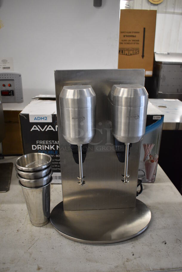 BRAND NEW IN BOX! Avamix DM-B-21C Stainless Steel Commercial Countertop 2 Head Drink Mixer w/ 4 Mixing Cups. 110-120 Volts, 1 Phase. 16x12x22. Tested and Working! - Image 6 of 11