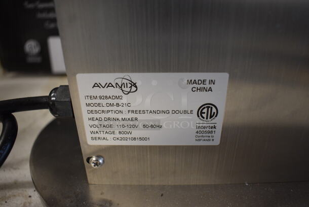 BRAND NEW IN BOX! Avamix DM-B-21C Stainless Steel Commercial Countertop 2 Head Drink Mixer w/ 4 Mixing Cups. 110-120 Volts, 1 Phase. 16x12x22. Tested and Working! - Image 7 of 11