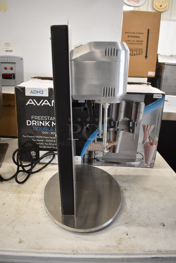 BRAND NEW IN BOX! Avamix DM-B-21C Stainless Steel Commercial Countertop 2 Head Drink Mixer w/ 4 Mixing Cups. 110-120 Volts, 1 Phase. 16x12x22. Tested and Working! - Image 8 of 11