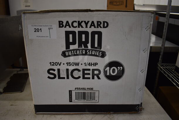 BRAND NEW IN BOX! Backyard Pro MS-106115A Stainless Steel Commercial Countertop Meat Slicer w/ Blade Sharpener. 120 Volts, 1 Phase. 21x18x17. Tested and Working! - Image 2 of 7