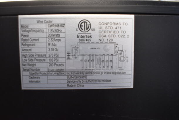 EdgeStar Model CWR1661SZ Metal Commercial Single Door Reach In Wine Chiller Merchandiser. 115 Volts, 1 Phase. 23.5x26x69. Tested and Working! - Image 6 of 7
