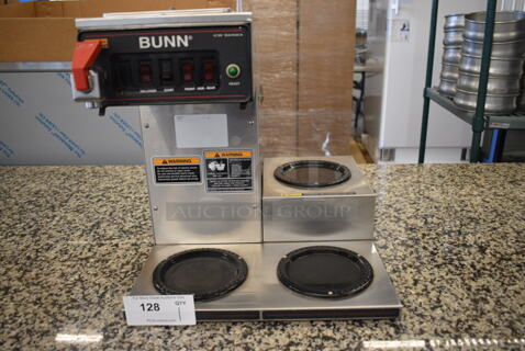 Bunn CW Series Stainless Steel Commercial Countertop 3 Burner Coffee Machine w/ Hot Water Dispenser. 120 Volts, 1 Phase. 16x21x18