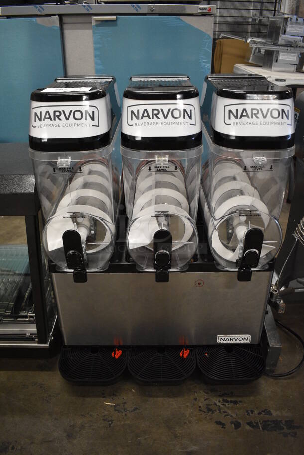 Narvon 378SM3 Stainless Steel Commercial Countertop 3 Head Slushie Machine. 115 Volts, 1 Phase. 24x20x35. Tested and Powers On But Does Not Get Cold - Image 1 of 6