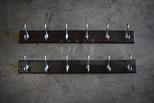 2 Wooden Wall Mount Coat Racks w/ 6 Hooks Each. 27x2.5x4. 2 Times Your Bid! - Image 1 of 5