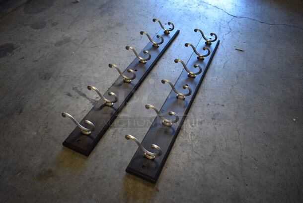 2 Wooden Wall Mount Coat Racks w/ 6 Hooks Each. 27x2.5x4. 2 Times Your Bid! - Image 2 of 5