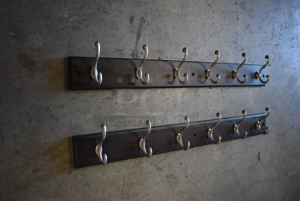 2 Wooden Wall Mount Coat Racks w/ 6 Hooks Each. 27x2.5x4. 2 Times Your Bid! - Image 3 of 5
