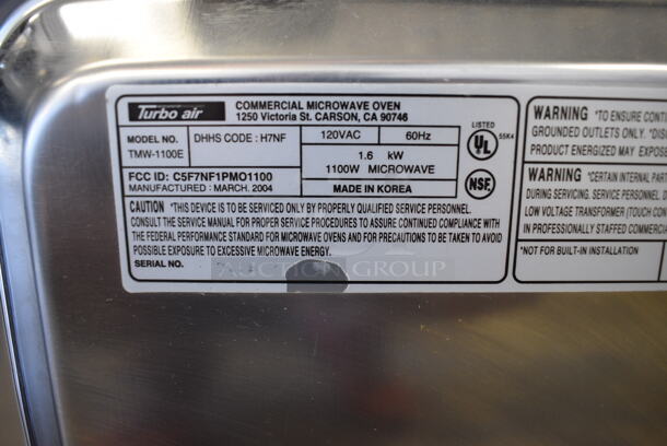 Turbo Air Model TMW-1100E Stainless Steel Commercial Countertop Microwave Oven. 120 Volts, 1 Phase. 22x16x13 - Image 5 of 5