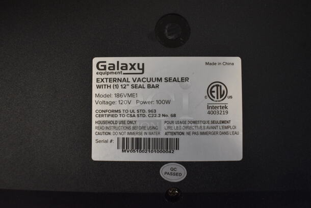 Galaxy 186VME1 External Vacuum Sealer. 120 Volts, 1 Phase. 15x7x3 - Image 4 of 5