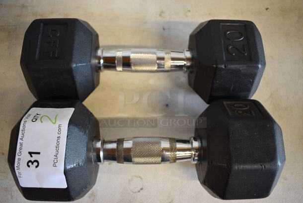 2 Black and Chrome Metal 20 Pound Hex Dumbbells. 12x5x4. 2 Times Your Bid!
