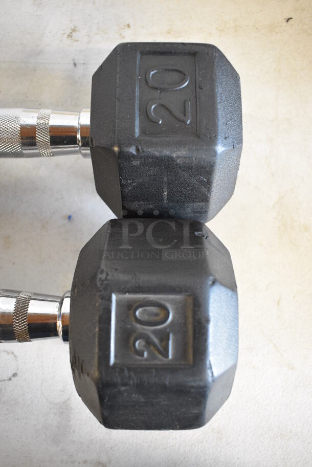 2 Black and Chrome Metal 20 Pound Hex Dumbbells. 12x5x4. 2 Times Your Bid! - Image 3 of 4