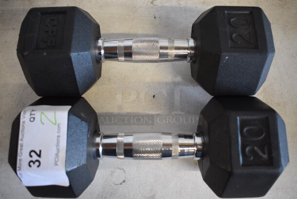 2 Black and Chrome Metal 20 Pound Hex Dumbbells. 12x5x4. 2 Times Your Bid!