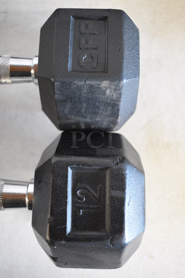 2 Black and Chrome Metal 12 Pound Hex Dumbbells. 11.5x4.5x3.5. 2 Times Your Bid! - Image 3 of 4