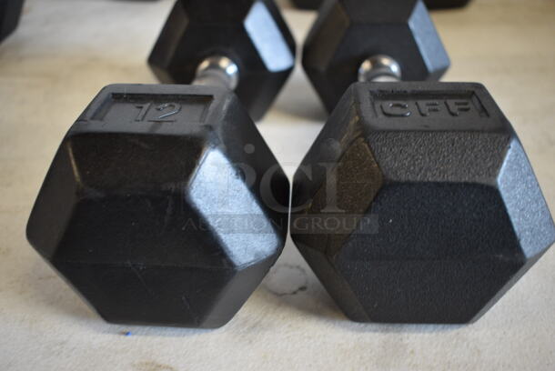 2 Black and Chrome Metal 12 Pound Hex Dumbbells. 11.5x4.5x3.5. 2 Times Your Bid! - Image 4 of 4