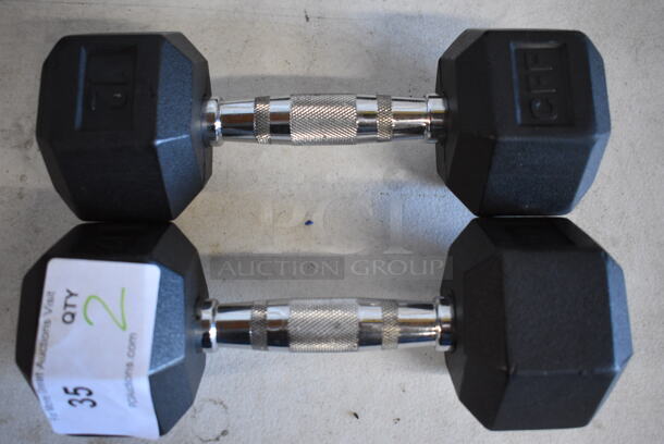 2 Black and Chrome Metal 12 Pound Hex Dumbbells. 11.5x4.5x3.5. 2 Times Your Bid!