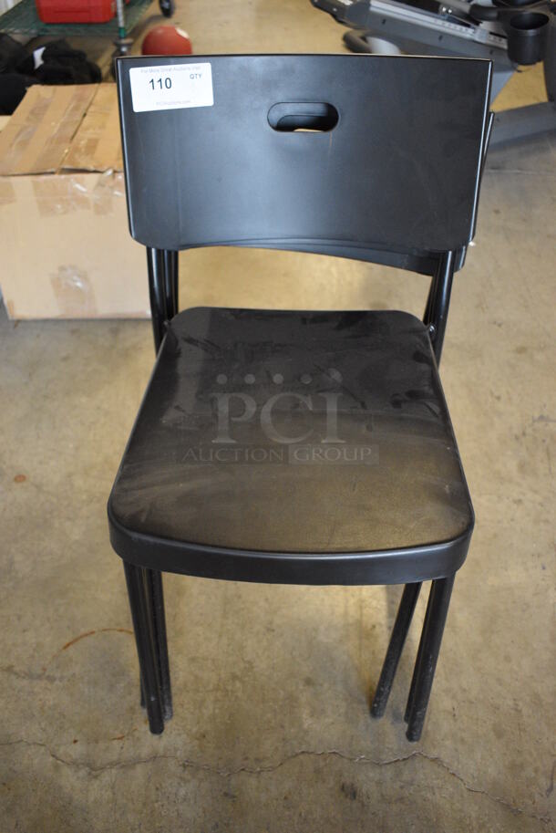 3 Black Poly Chairs on Black Metal Legs. 15x19x31. 3 Times Your Bid!