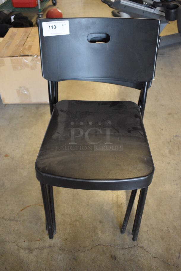 3 Black Poly Chairs on Black Metal Legs. 15x19x31. 3 Times Your Bid! - Image 1 of 4