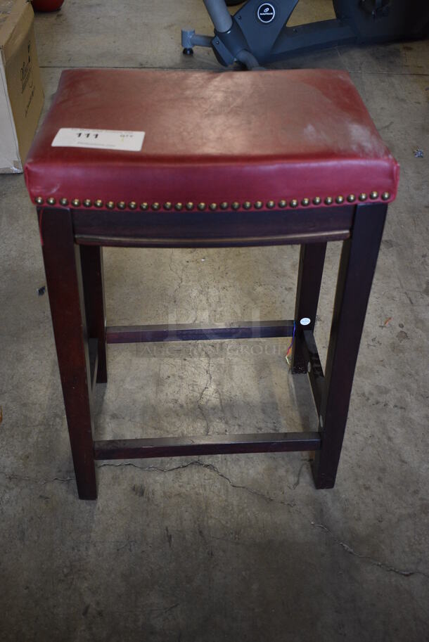 Wooden Stool w/ Red Cushion. 12x11.5x26