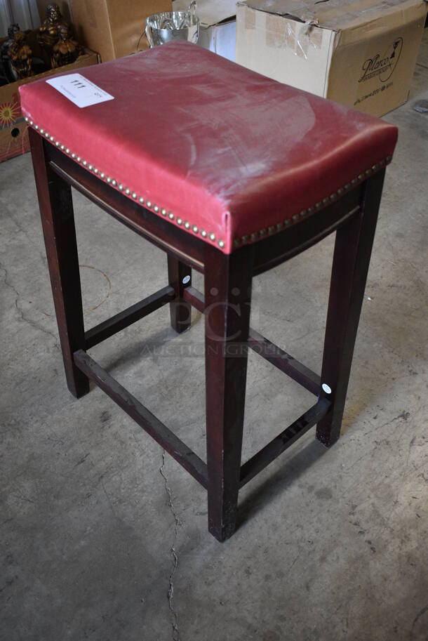 Wooden Stool w/ Red Cushion. 12x11.5x26 - Image 3 of 6