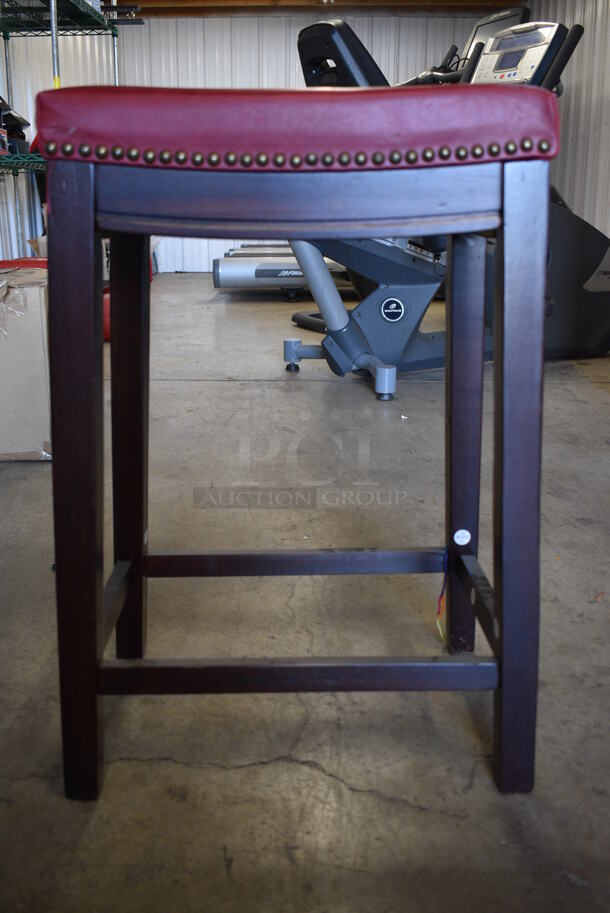 Wooden Stool w/ Red Cushion. 12x11.5x26 - Image 5 of 6