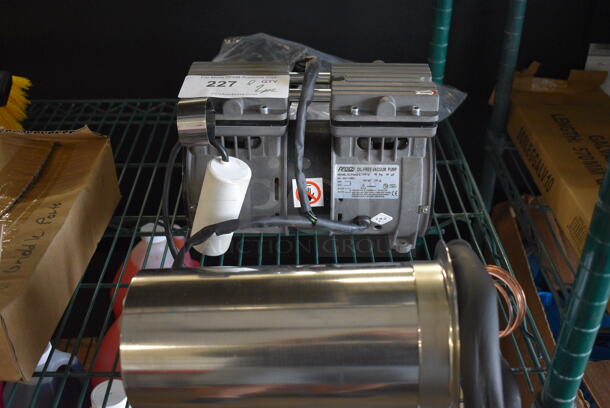 ALL ONE MONEY! Lot of 2 Pieces; Argion OLF400Z-2 Oil Free Vacuum Pump and  Metal Coil. 10x6x7, 6x6x11