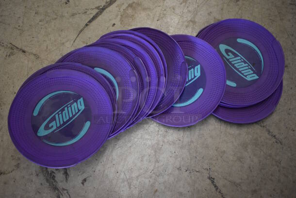 16 Floor Gliding Purple Discs in Purple Mesh Bin. 10x10x15 - Image 2 of 6