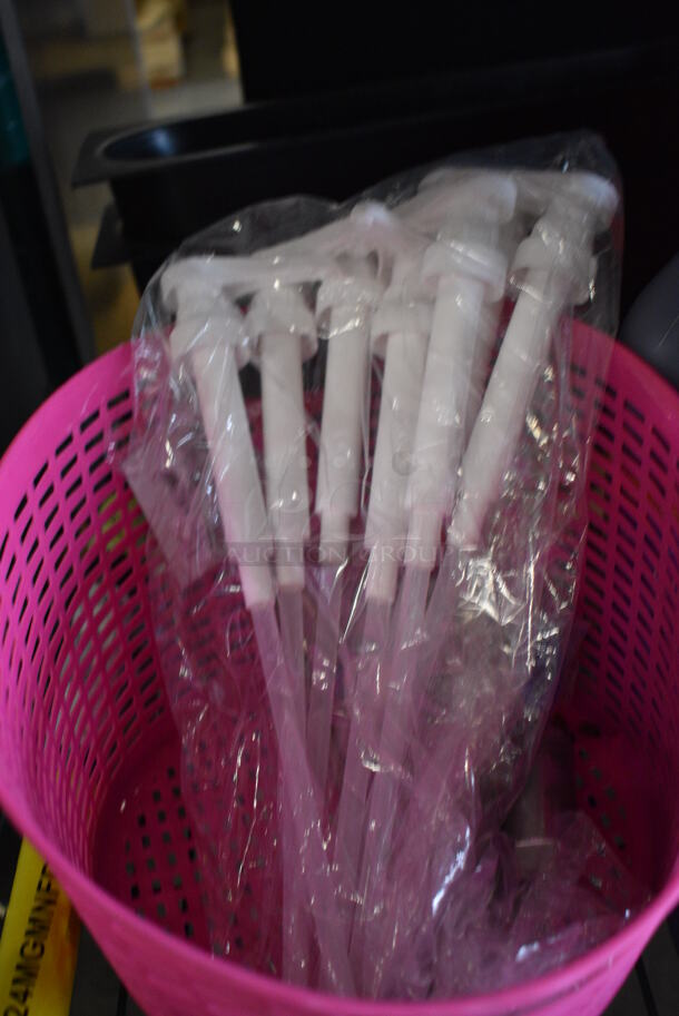 ALL ONE MONEY! Tier Lot of Various Items Including Blue Raspberry and orange Snow Cone Flavoring Syrup and Pink Basket - Image 7 of 9