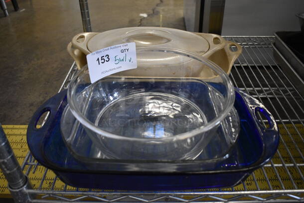 5 Various Baking Pans; Ceramic and Glass w/ 1 Lid. Includes 9.75x9.75x4. 5 Times Your Bid! - Image 1 of 5