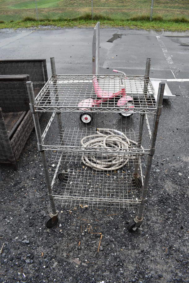 Chrome Finish 3 Tier Basket Shelving Unit on Commercial Casters. BUYER MUST DISMANTLE. PCI CANNOT DISMANTLE FOR SHIPPING. PLEASE CONSIDER FREIGHT CHARGES. 18x24x42 - Image 4 of 5