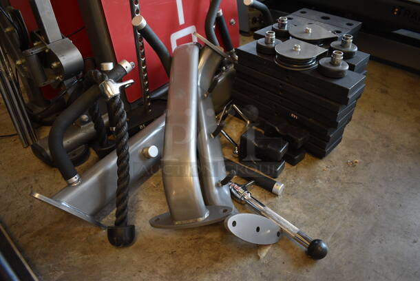 Gray and Red Metal Total Workout Gym. Does Not Come w/ Wooden Block w/ 4 Attachments. Unit Is Disassembled - See Pictures - Image 9 of 10