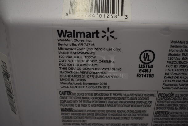Walmart Model EM925AJW-P2 Metal Countertop Microwave Oven. 120 Volts, 1 Phase. 19x13x11 - Image 7 of 8