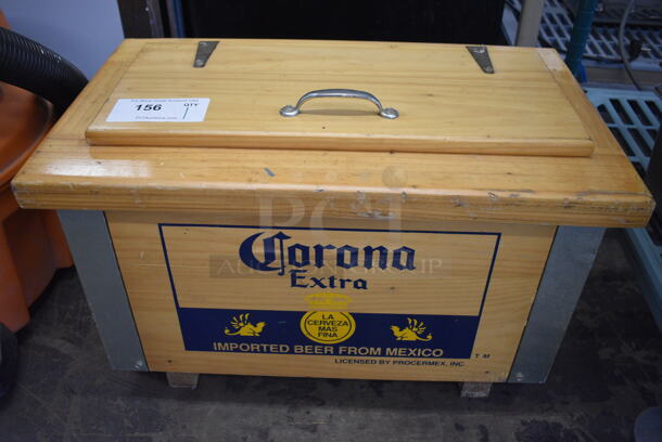 Wooden Box w/ Corona Logo. 24.5x14.5x18