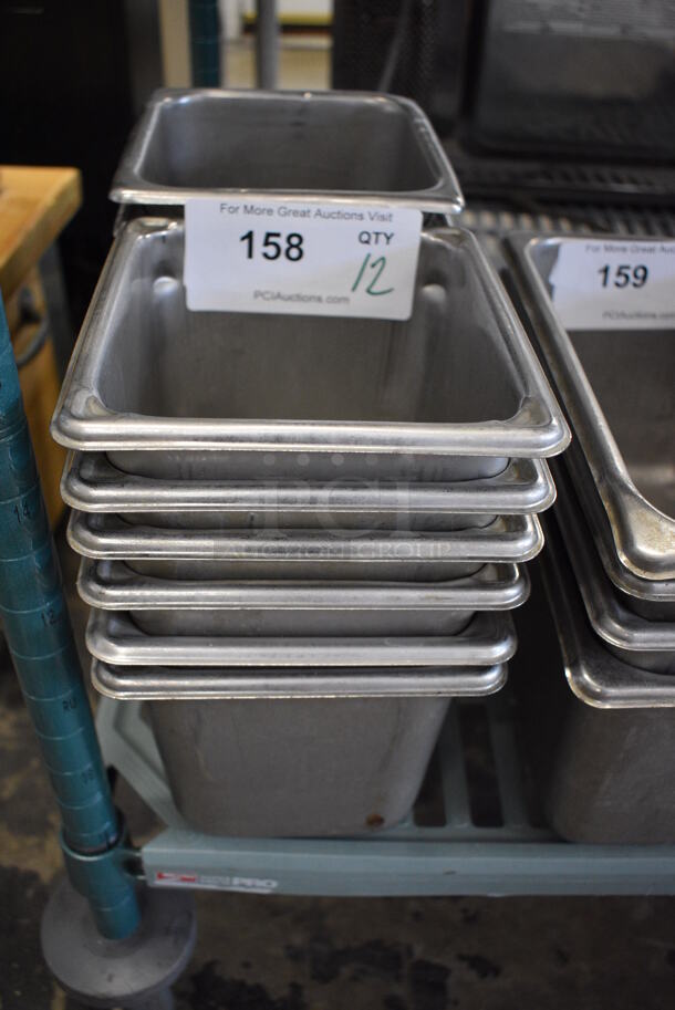 12 Stainless Steel 1/6 Size Drop In Bins. 1/6x6. 12 Times Your Bid!