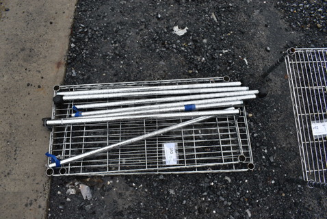 ALL ONE MONEY! Lot of 2 Chrome Finish Wire Shelves w/ Various Chrome Finish Poles. 36x18x1.5
