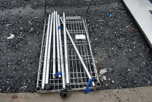 ALL ONE MONEY! Lot of 2 Chrome Finish Wire Shelves w/ Various Chrome Finish Poles. 36x18x1.5 - Image 2 of 4