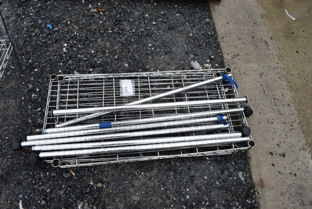 ALL ONE MONEY! Lot of 2 Chrome Finish Wire Shelves w/ Various Chrome Finish Poles. 36x18x1.5 - Image 3 of 4
