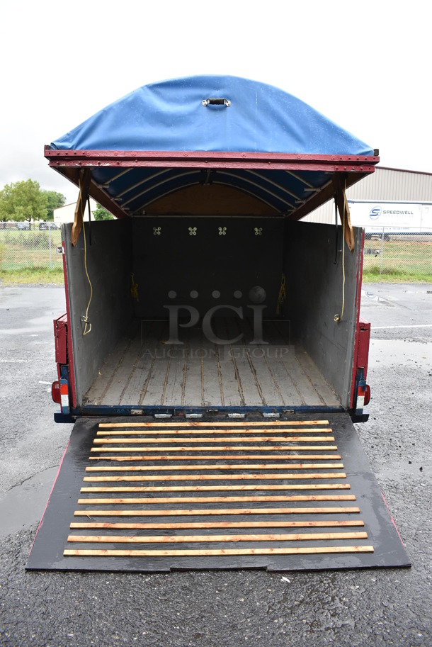 Wooden Enclosed Trailer w/ Hitch, Lock, Keys, Adjustable Roof, Ramp and Spare Tire. Does Not Have Title. 96x160x86. Interior: 72x116x48.5 - Image 6 of 12