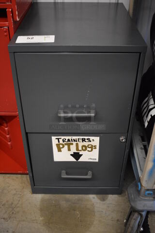 Gray Metal 2 Drawer Filing Cabinet w/ Contents. 14x18x24