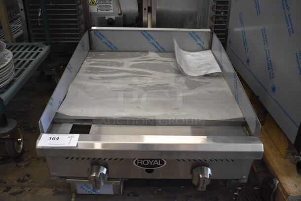 BRAND NEW! Royal Model RMG-24 Stainless Steel Commercial Countertop Natural Gas Powered Flat Top Griddle. 30,000 BTU. 24x33x14.5