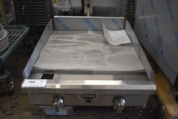 BRAND NEW! Royal Model RMG-24 Stainless Steel Commercial Countertop Natural Gas Powered Flat Top Griddle. 30,000 BTU. 24x33x14.5 - Image 1 of 5
