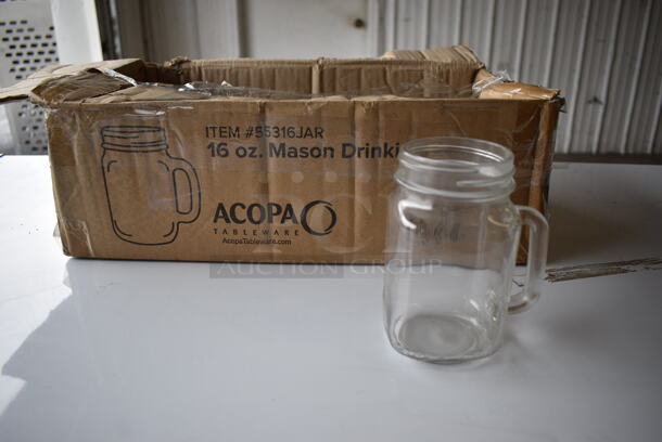 6 IN ORIGINAL BOX! Glass Mason Jar w/ Handle. 4x3x5. 6 Times Your Bid! - Image 3 of 4