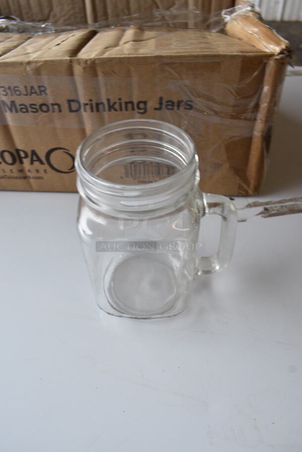 6 IN ORIGINAL BOX! Glass Mason Jar w/ Handle. 4x3x5. 6 Times Your Bid! - Image 4 of 4