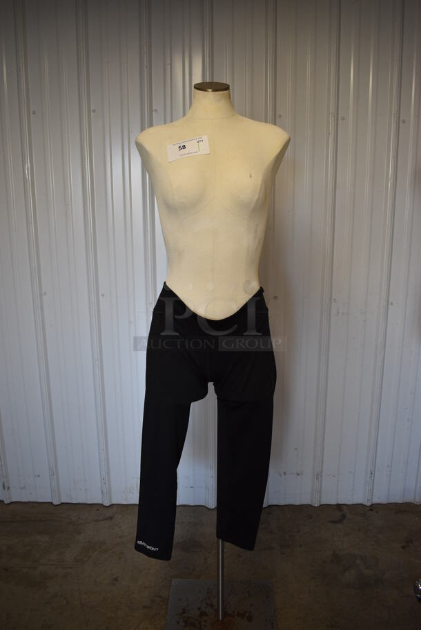 Female Mannequin Torso w/ Pants on Metal Stand. 14.5x14.5x64