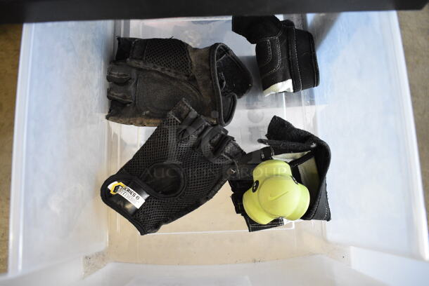 Clear and Black Poly 3 Tier Cabinet w/ Contents Including Fingerless Gloves. 12x14x24 - Image 4 of 6