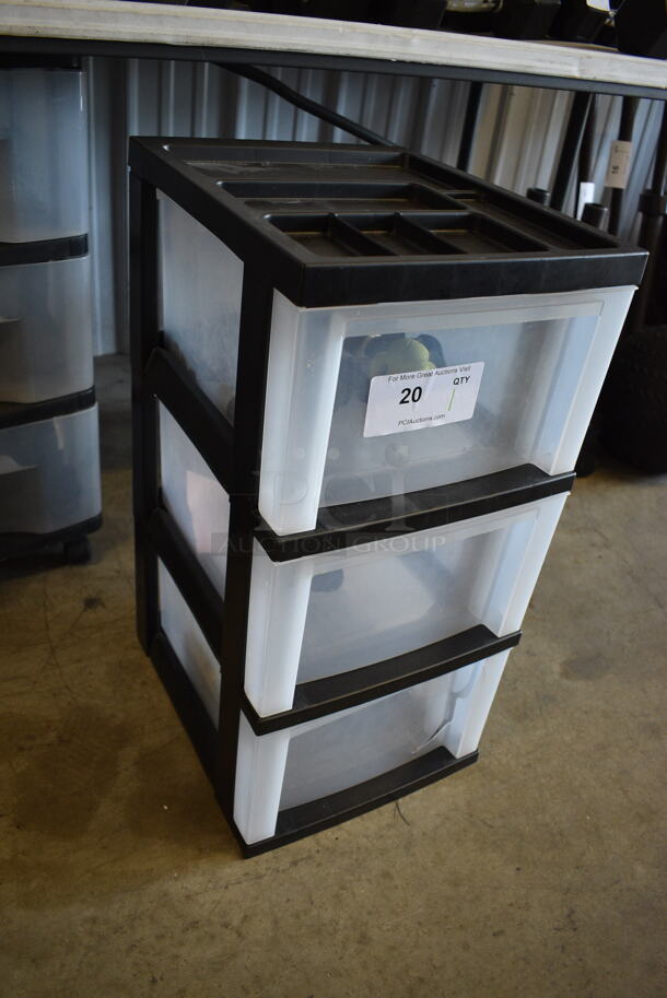 Clear and Black Poly 3 Tier Cabinet w/ Contents Including Fingerless Gloves. 12x14x24 - Image 5 of 6
