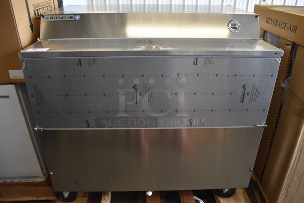 BRAND NEW! Beverage Air Model SMF49HC-1-S Stainless Steel Commercial Milk Cooler on Commercial Casters. 115 Volts, 1 Phase. 49x34x48. Tested and Working!