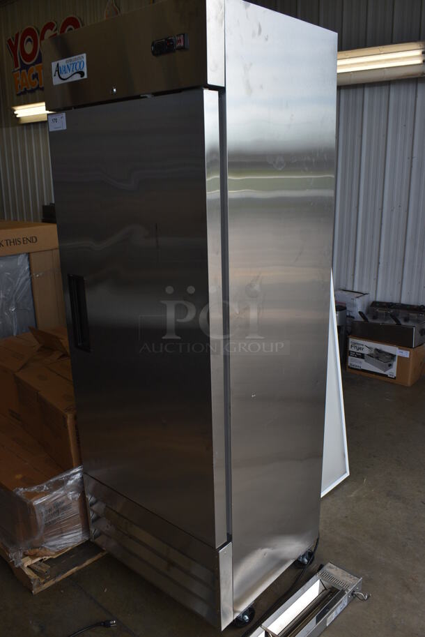 Avantco Model 178A19RHC Stainless Steel Commercial Single Door Reach In Cooler w/ Poly Coated Racks on Commercial Casters. 115 Volts, 1 Phase. 29x26x83. Tested and Powers On But Does Not Get Cold - Image 2 of 7