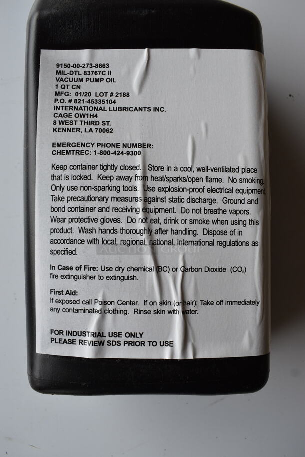 18 MIL-DTL 83767C II Vacuum Pump Oil Bottles. 4.5x2.5x9.5/ 18 Times Your Bid! - Image 2 of 4