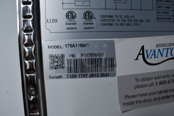 Avantco Model 178A19RHC Stainless Steel Commercial Single Door Reach In Cooler w/ Poly Coated Racks on Commercial Casters. 115 Volts, 1 Phase. 29x26x83. Tested and Powers On But Does Not Get Cold - Image 4 of 7